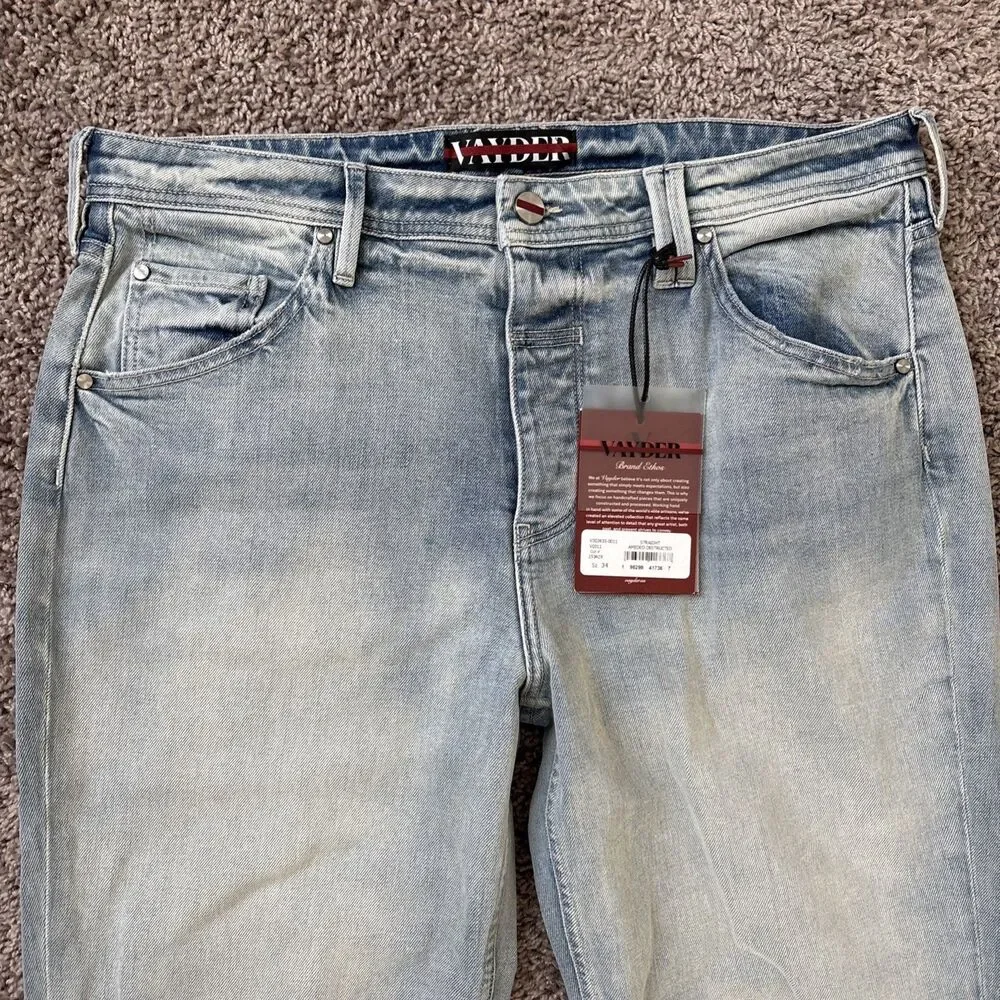 VAYDER Straight Jeans Mens 34 V0036535 0011 Five-Pocket Zip Fly Button Closure